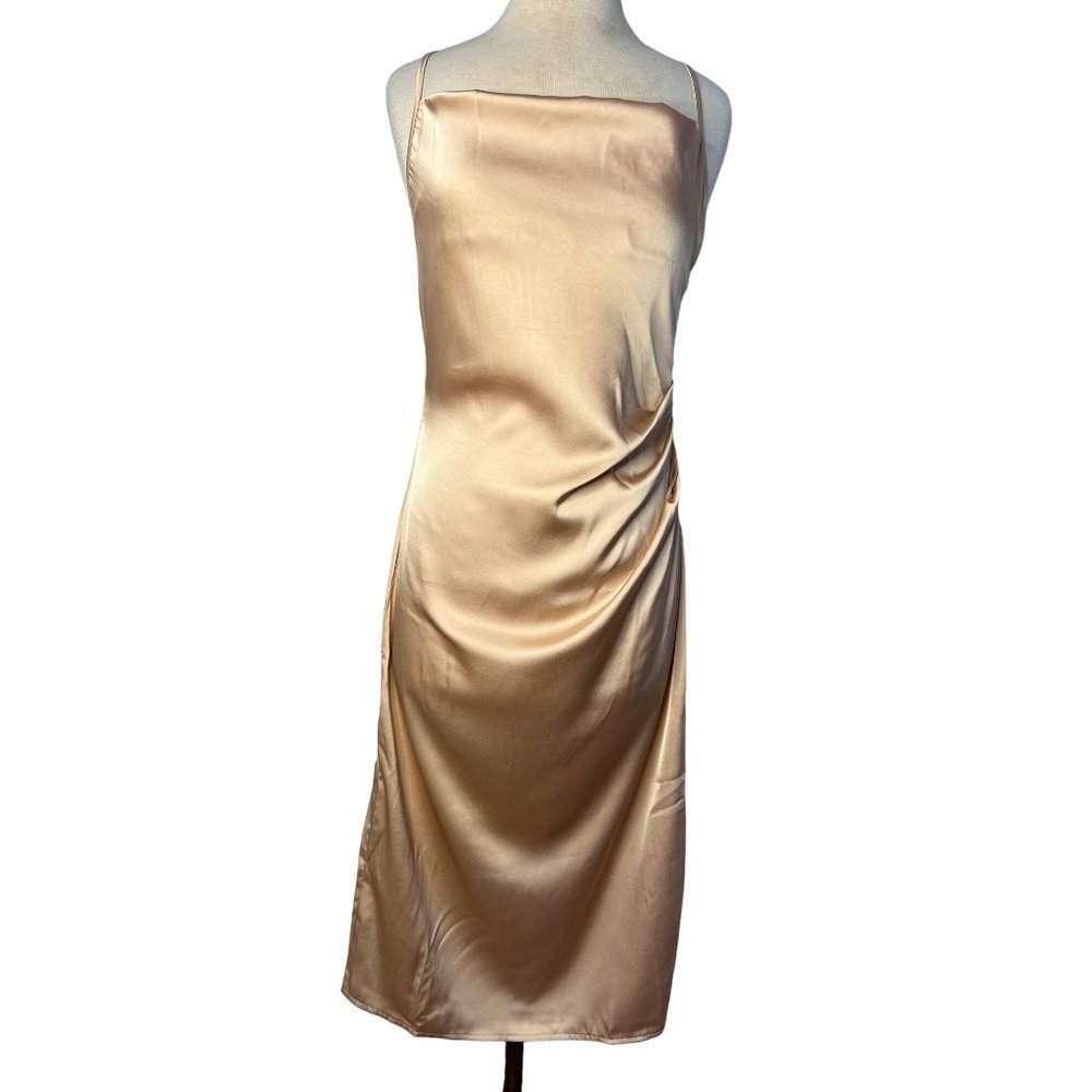 SHEIN Dress Petite Large Tan Sheath Midi adj Straps Zip Scoop Neck - Picture 14 of 15